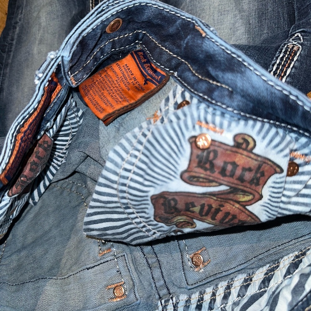 Rock Revival Easy Boot Meri Dark Blue Denim Jeans with Contrast Stitching - Picture 4 of 10